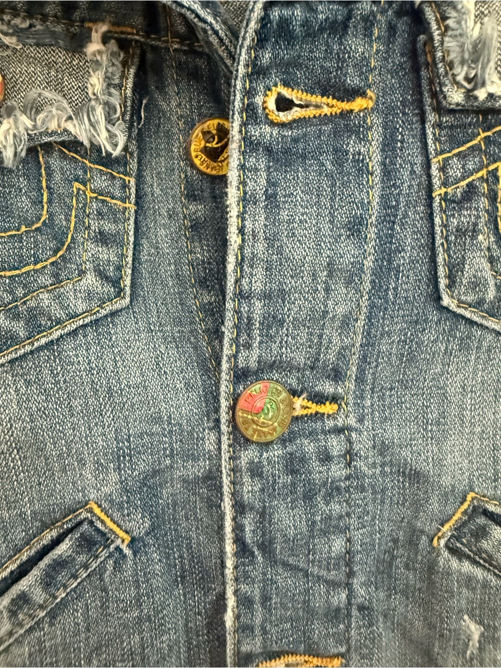 Rare Y2K True Religion Distressed Cropped Denim Jacket XS - Picture 7 of 13